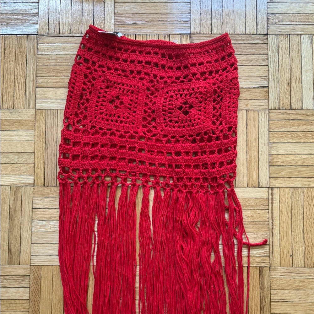 Handmade Red Crochet Fringe Skirt